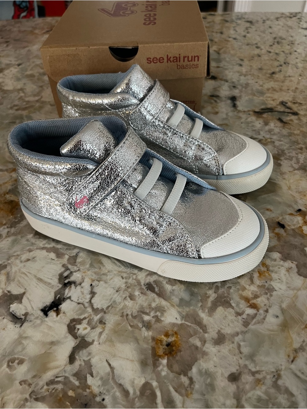 See Kai Run Metallic Silver High-Top Sneakers for Kids